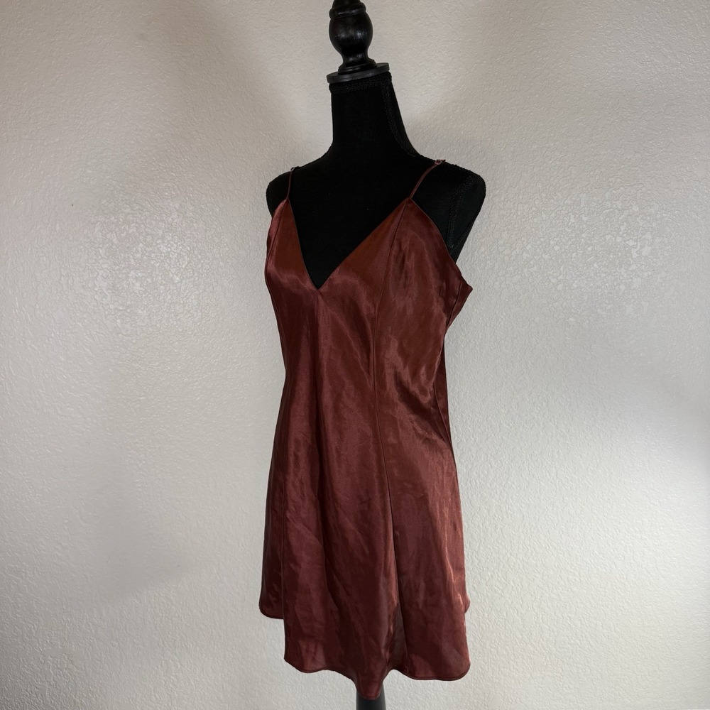 Fredericks Of Hollywood Lingerie Chemise Slip Pullover Rust Brown Sz L